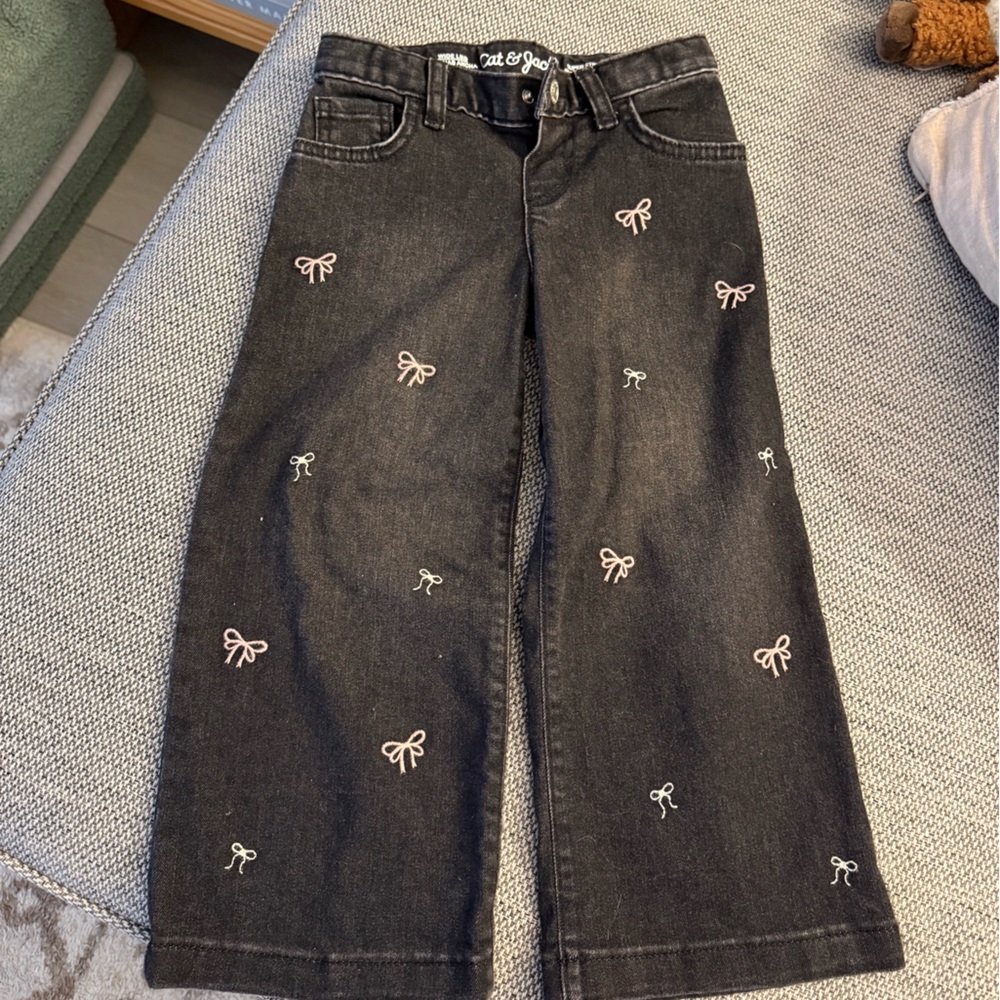 Cat & Jack Black Skinny Jeans with Light Pink Embroidery